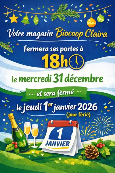 Horaires et fermeture pour le réveillon et le nouvel an 